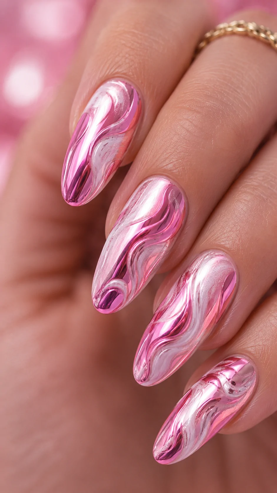 Barbie Pink Chrome Tips on Nude Base